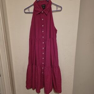 Nicole Miller New York Pink Collared Button Tiered Sleeveless Sundress Size XL